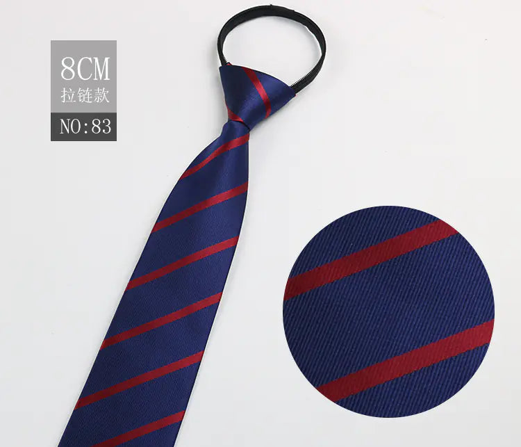 Black Men's Tie - Blue Striped Business Zipper Tie