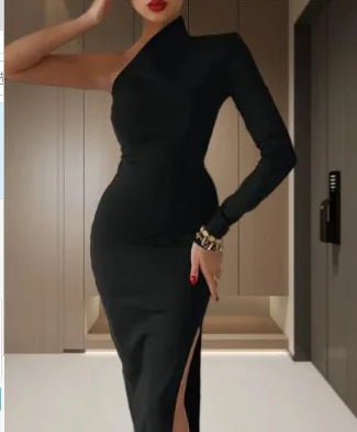 One-Shoulder Long Sleeve Bodycon Dress (Single Piece)