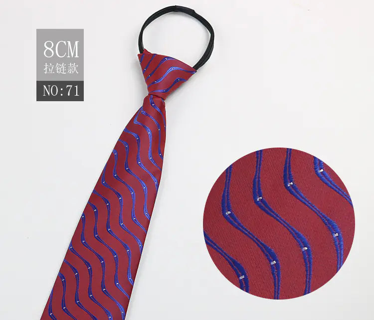 Black Men's Tie - Blue Striped Business Zipper Tie