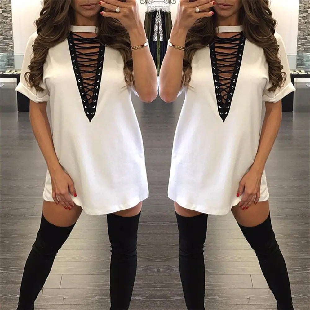 Women's Deep V-Neck Short Sleeve Dress