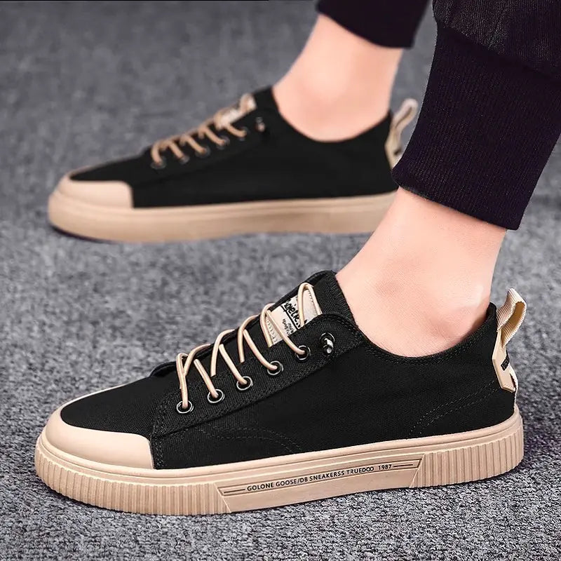 Men's Black Casual Canvas Sneakers for Autumn
