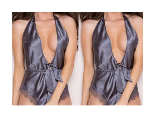 Silky Deep V Backless Lingerie Nightgown