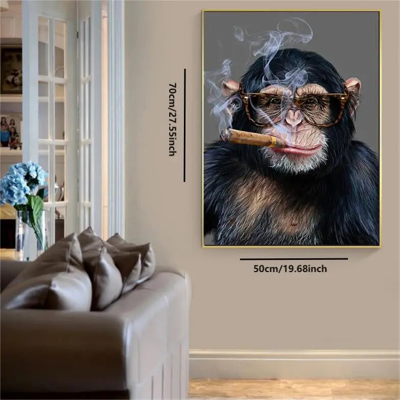 Monkey Smoking Cigar Canvas Art Print for Home Decor