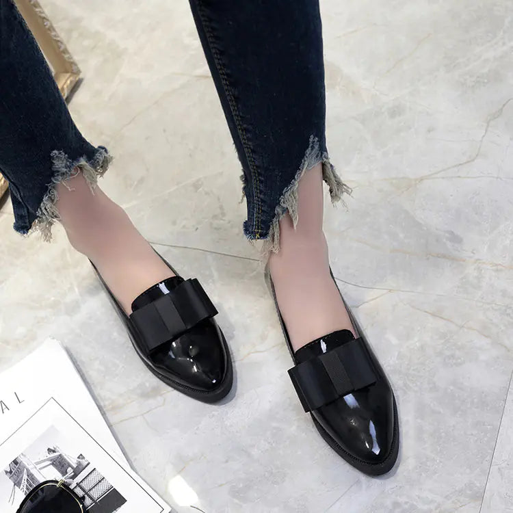 British Style Patent Leather Low-Heel Work Shoes