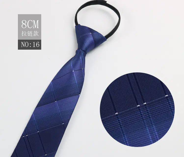 Black Men's Tie - Blue Striped Business Zipper Tie