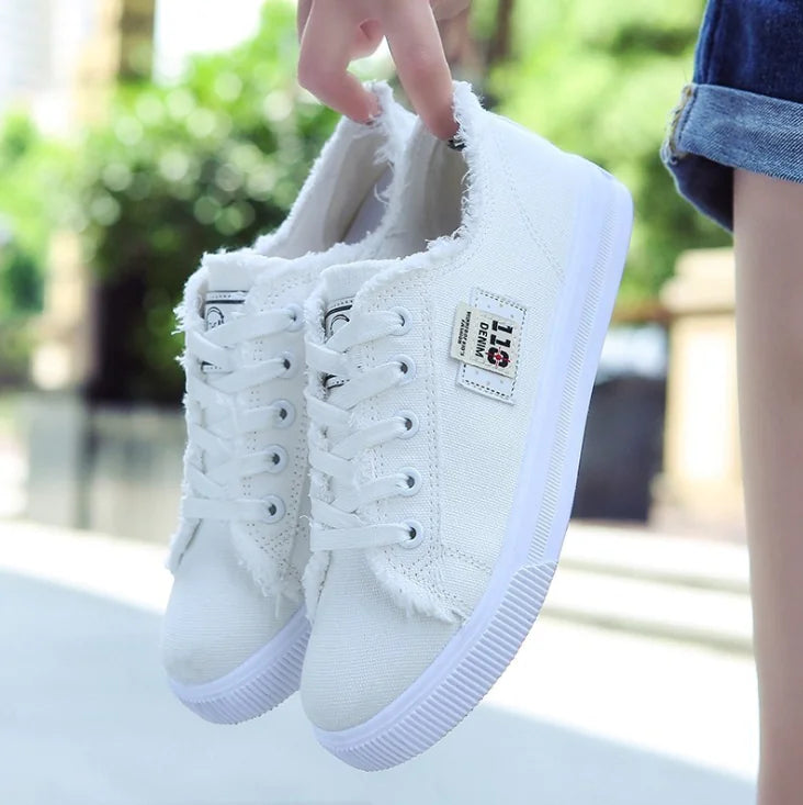 Stylish Women's White Canvas Sneakers for Fall