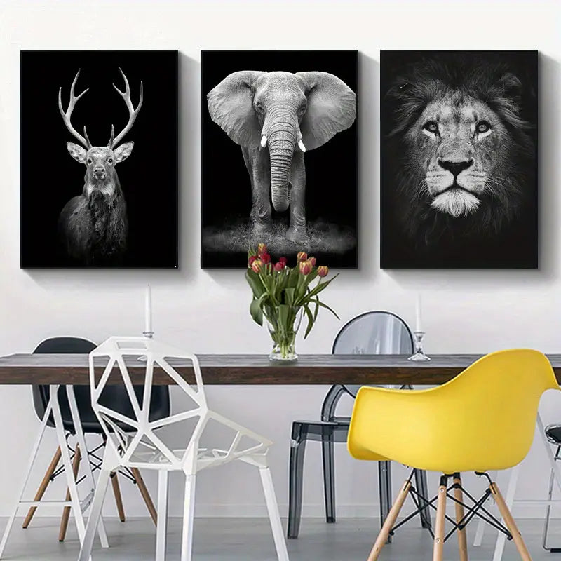 Set of 3 Animal Canvas Prints for Home Decor