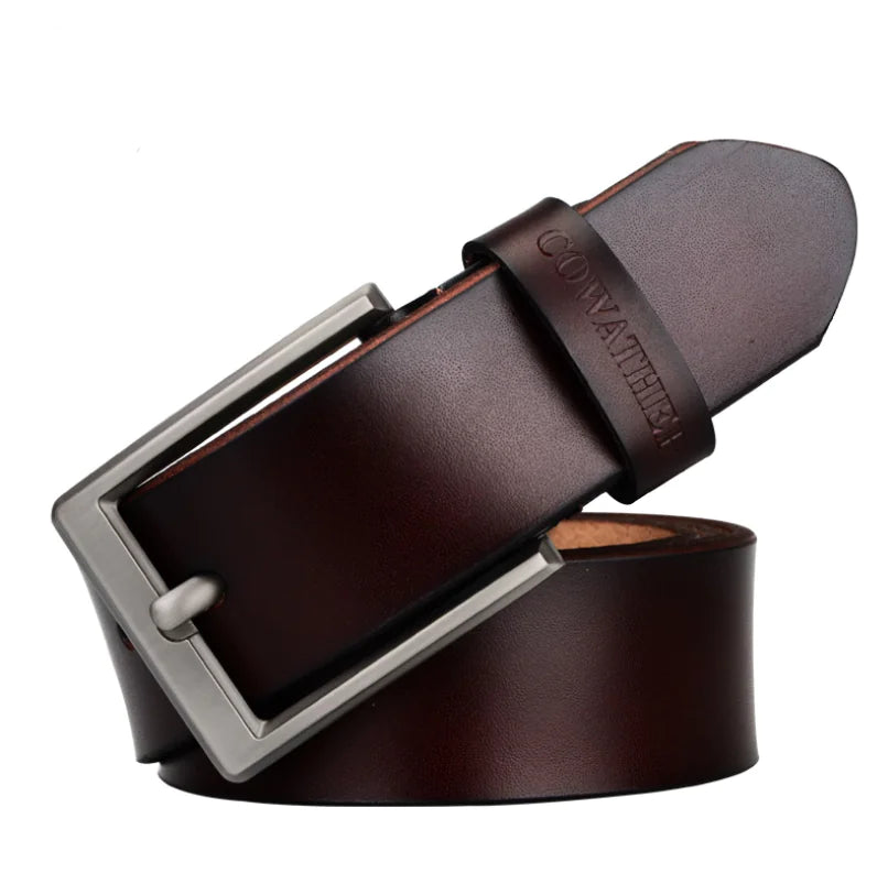 Genuine Leather Men's Belt with Pin Buckle
