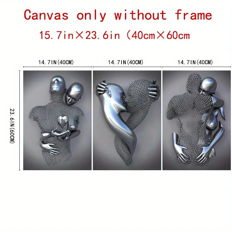 3pcs Metal Figures Sculptures & Abstract Canvas Art