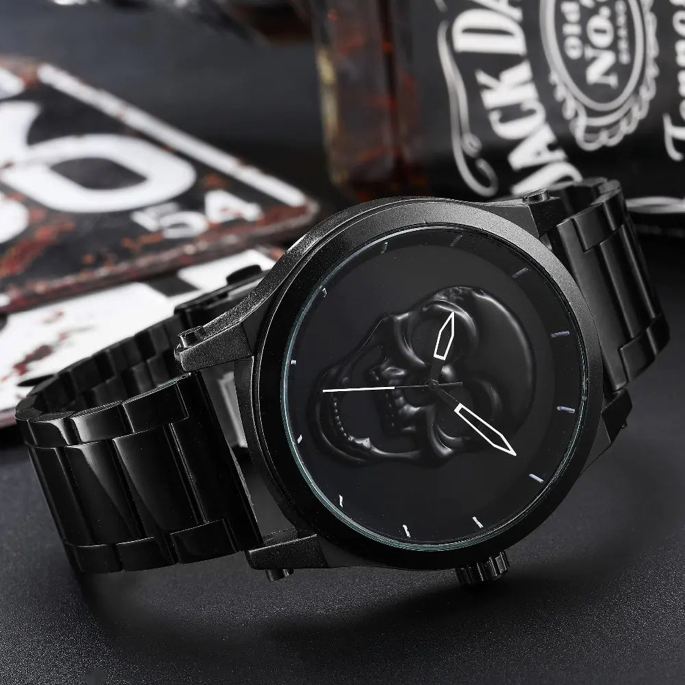 Men's Quartz Skeleton Watch with Steel Band