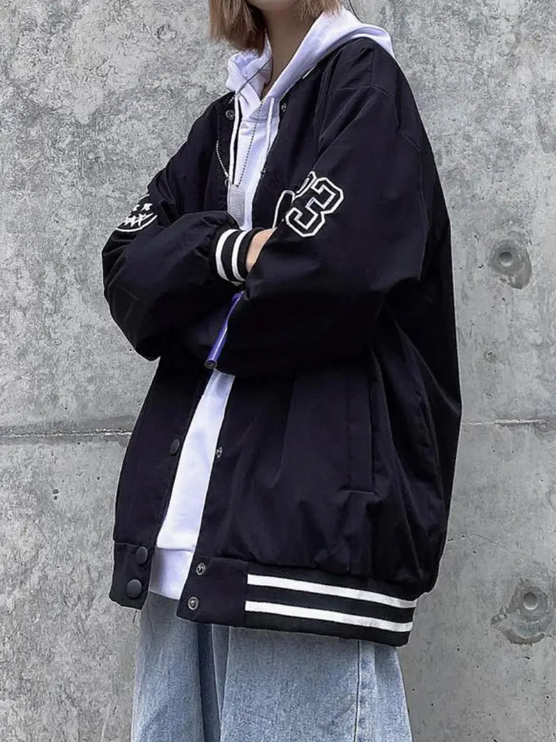 Stylish Graphic Print Loose Thermal Jacket for Women