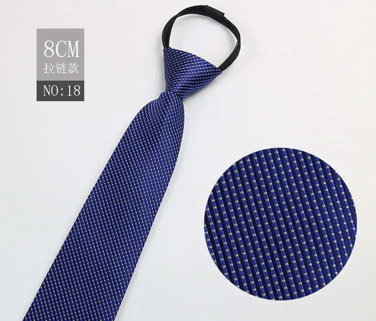 Black Men's Tie - Blue Striped Business Zipper Tie