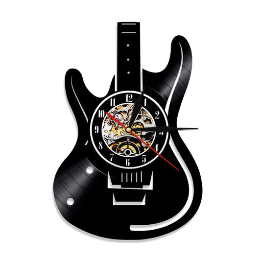 Vinyl Record Guitar Clock - Retro Home Office Decor