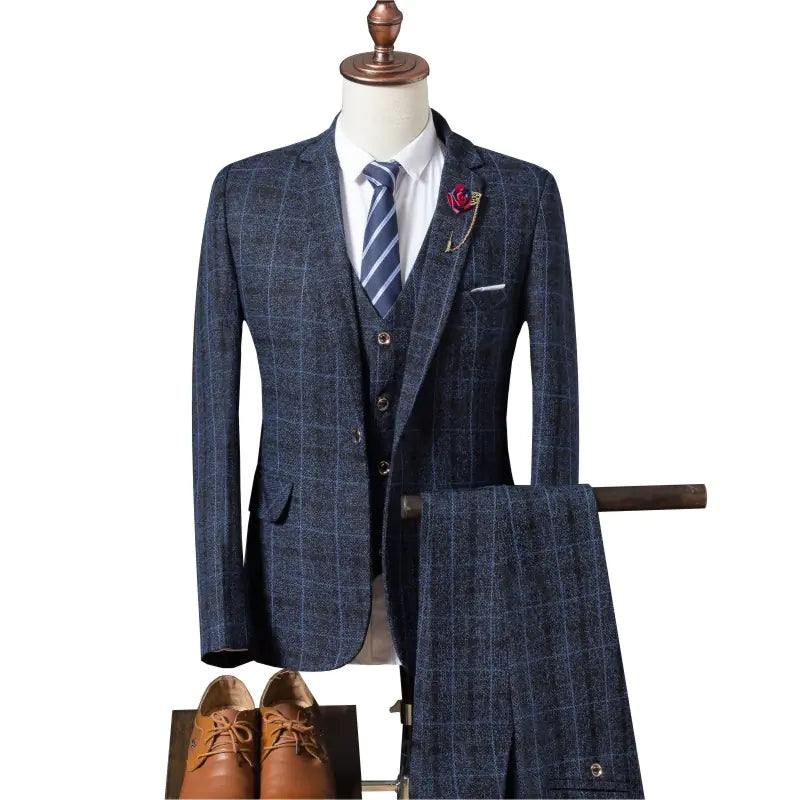 Men's Slim Fit Plaid Suit Set - Stylish Casual Attire