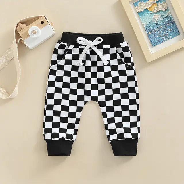 Checkerboard Print Casual Baby Trousers for Toddlers