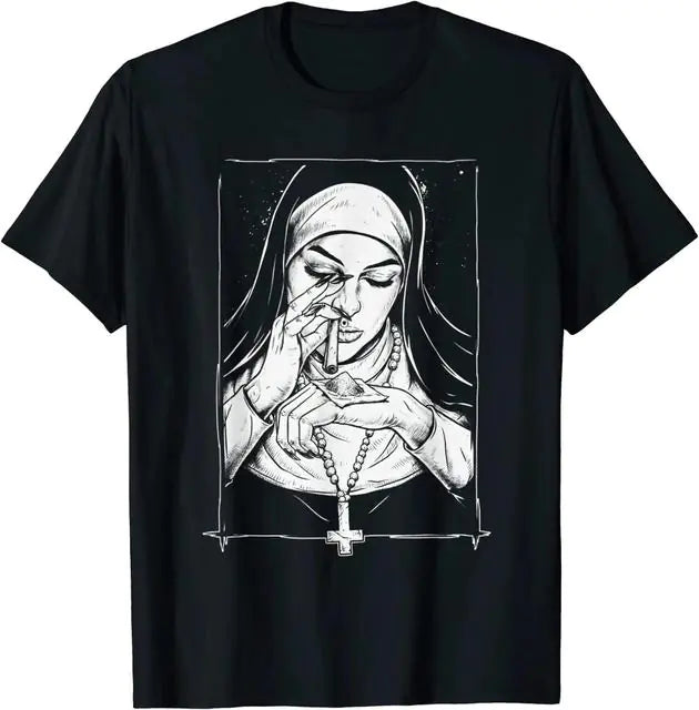 Vintage Devil Unholy Nun Graphic T-Shirt - Plus Size