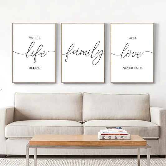 3pcs Simple Family Quotes Modern Art Wall Posters