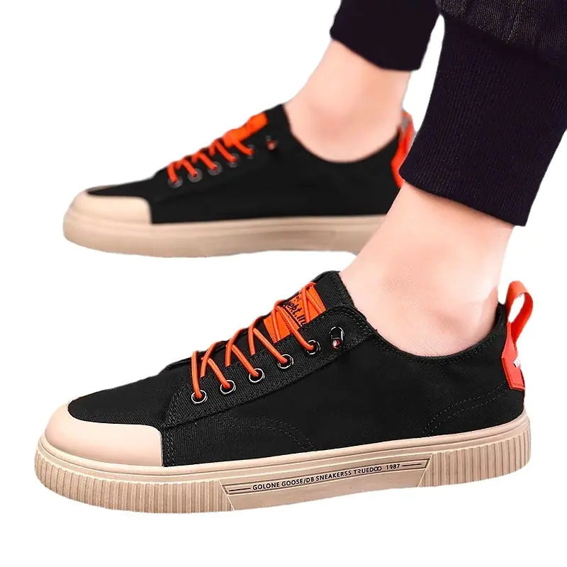 Men's Black Casual Canvas Sneakers for Autumn