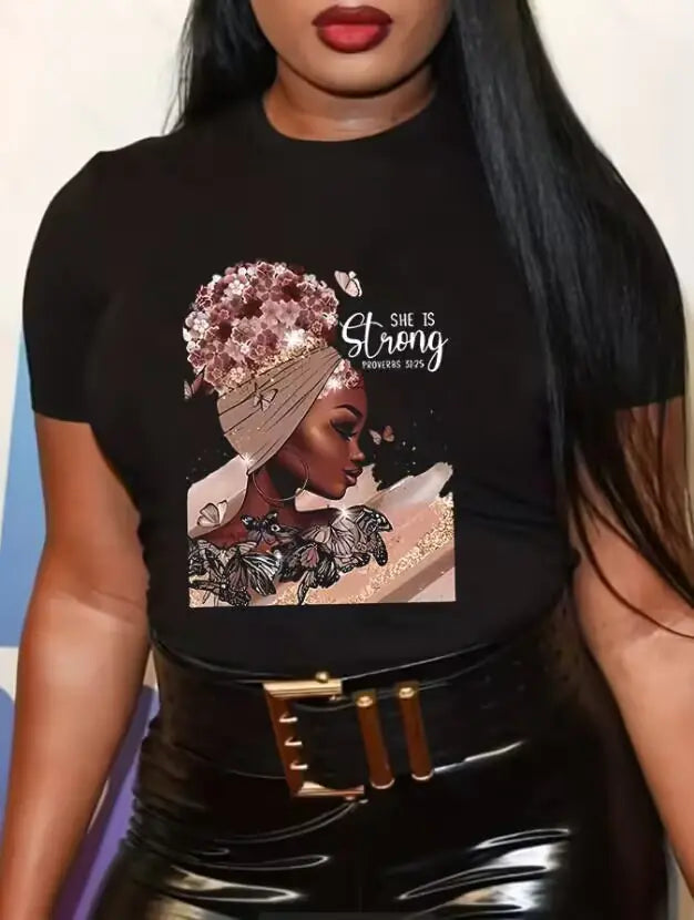 Women's Graphic T-Shirt with Black Girl Print 2026