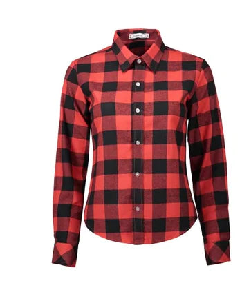 Women's Long Sleeve Cotton Plaid Shirt