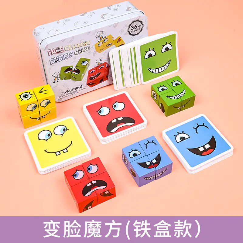 Kids Wooden Face-Changing Cube Puzzle Game in Box