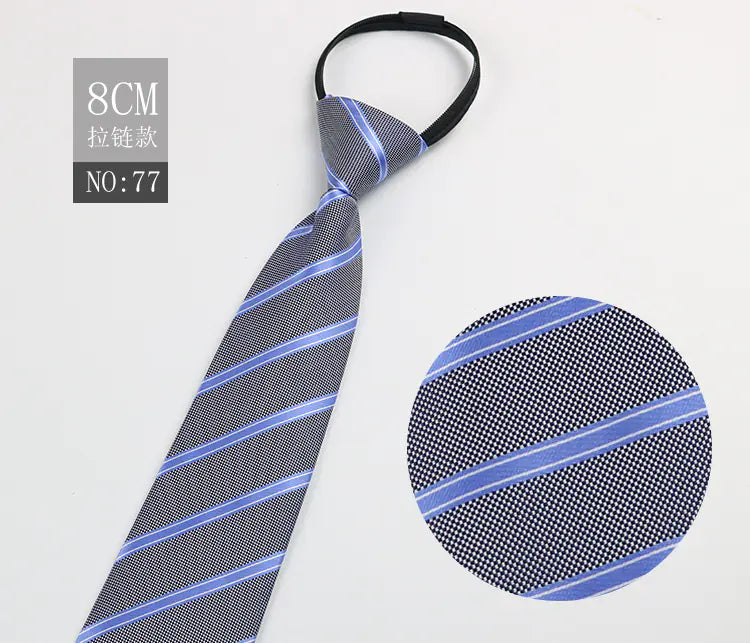 Black Men's Tie - Blue Striped Business Zipper Tie