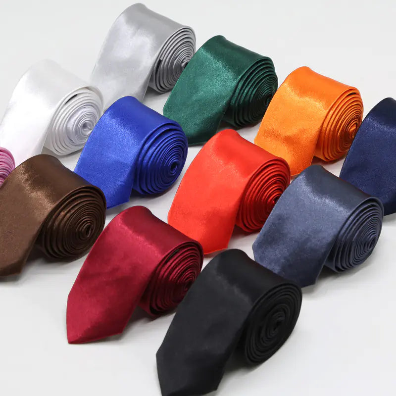Solid Color Narrow Shiny Tie for Men - Wholesale Stock