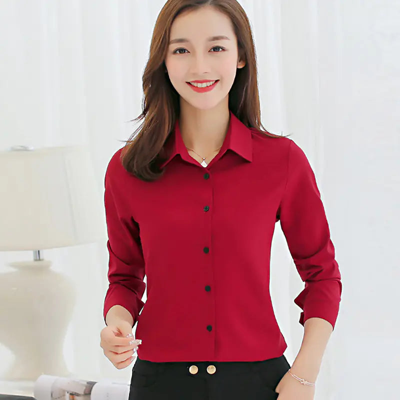 Korean Slim Fit Long Sleeve Women's Office Shirt