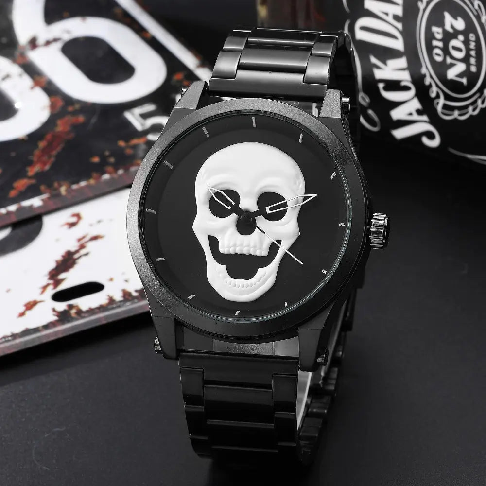 Men's Quartz Skeleton Watch with Steel Band