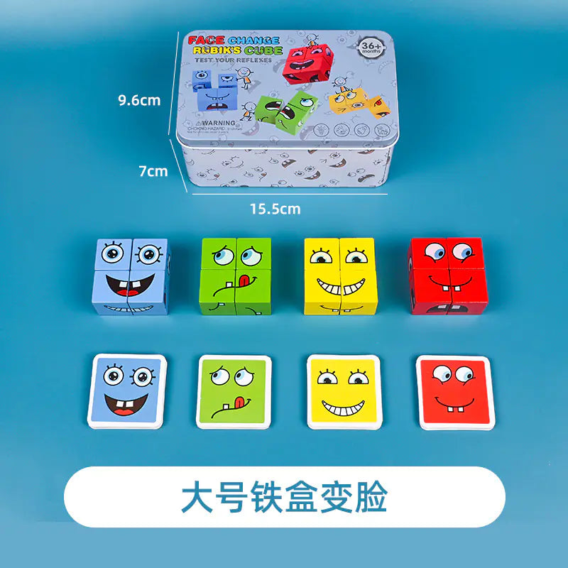 Kids Wooden Face-Changing Cube Puzzle Game in Box