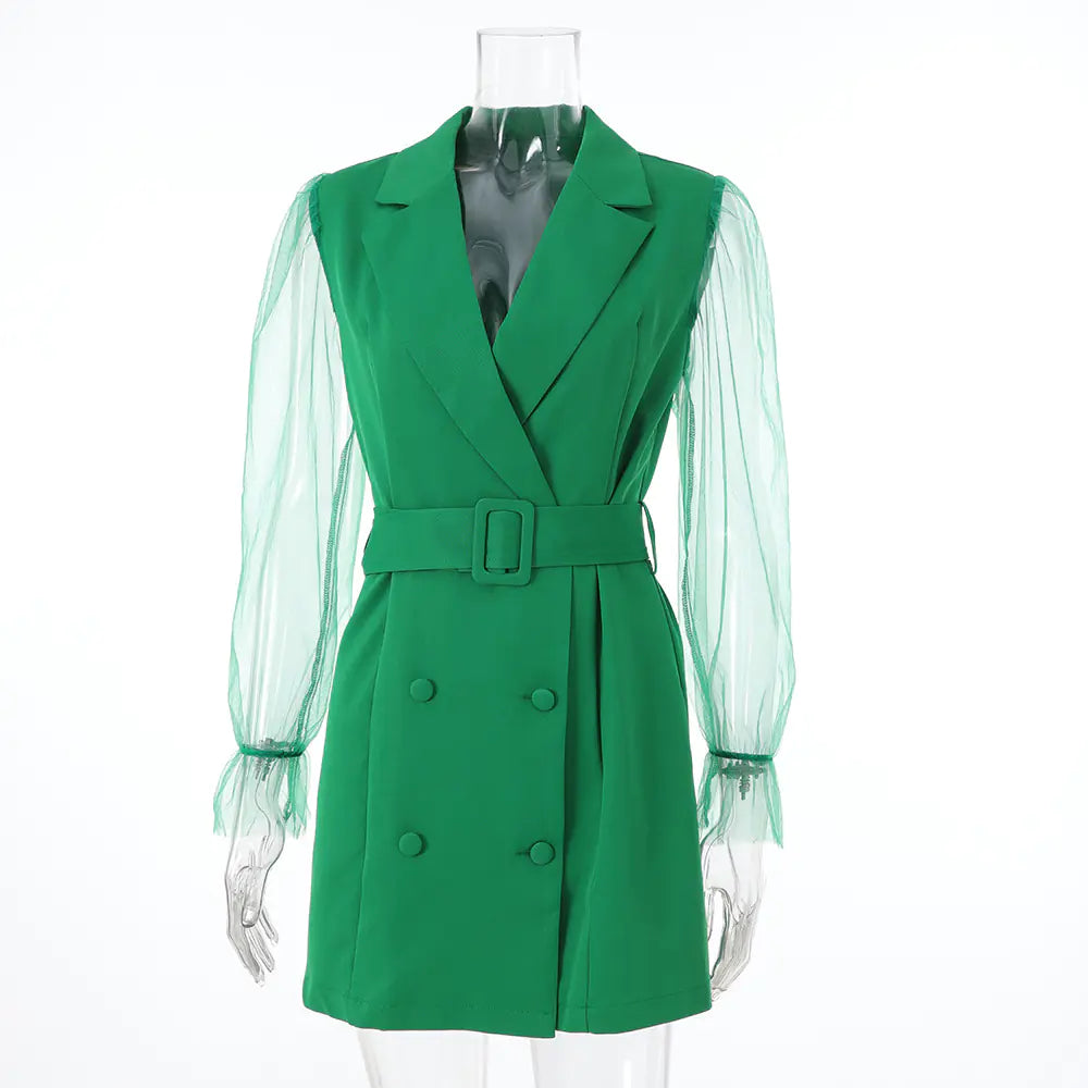 2024 New Sexy Sheer Long Sleeve Suit Dress for Women