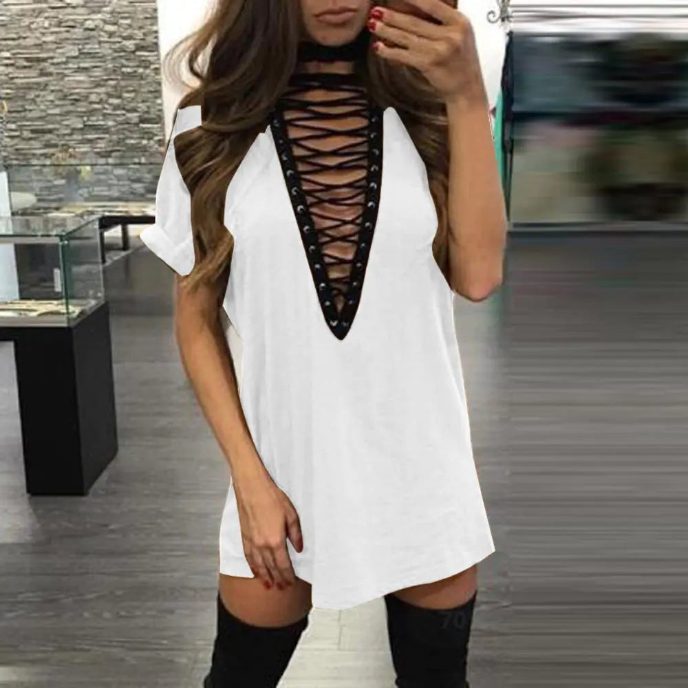 Women's Deep V-Neck Short Sleeve Dress
