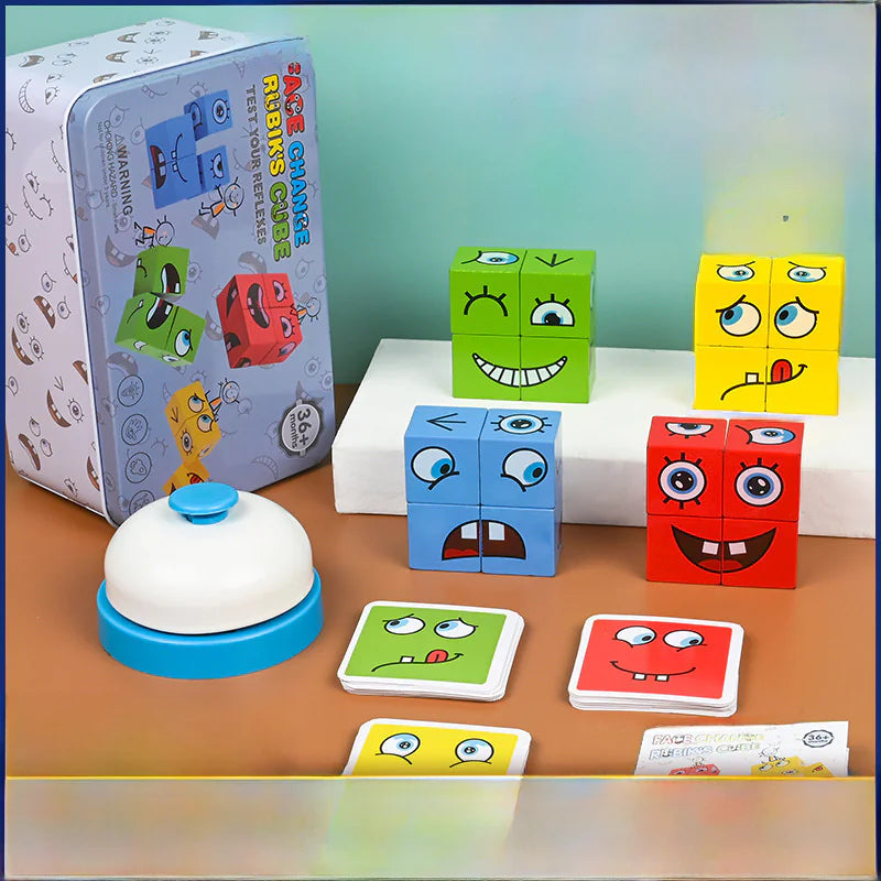 Kids Wooden Face-Changing Cube Puzzle Game in Box
