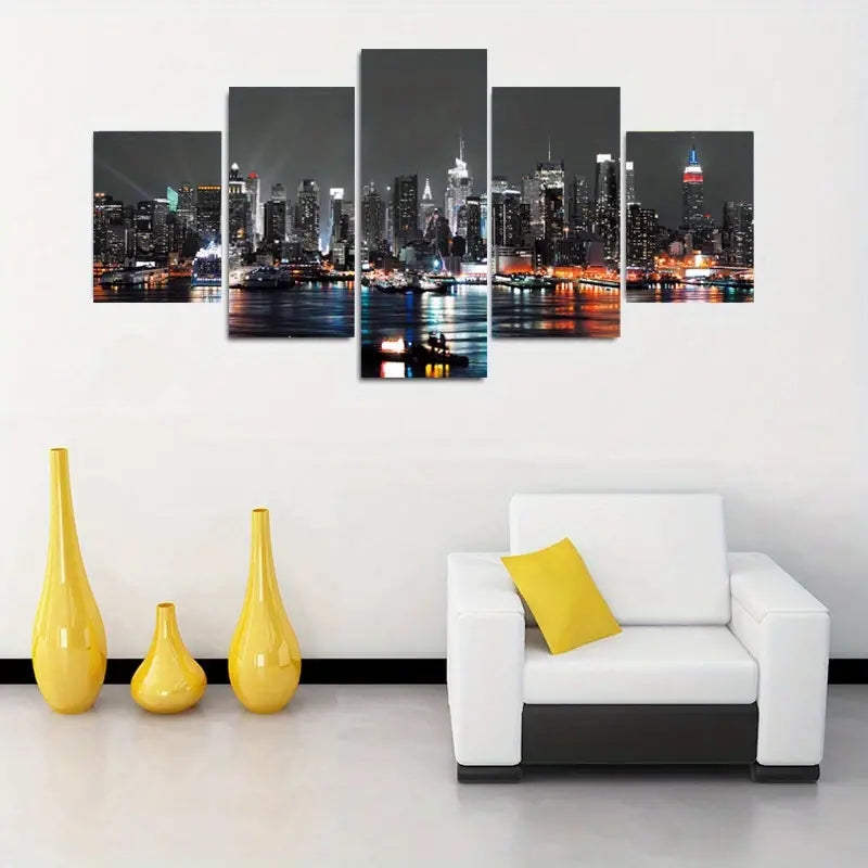 5pcs Unframed HD Canvas Art - Urban Night Decor