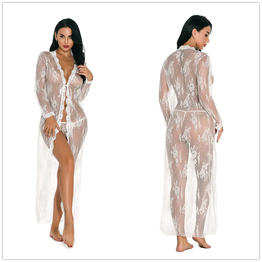 Homewear Sexy Sheer Long Sleeve Lace Dress