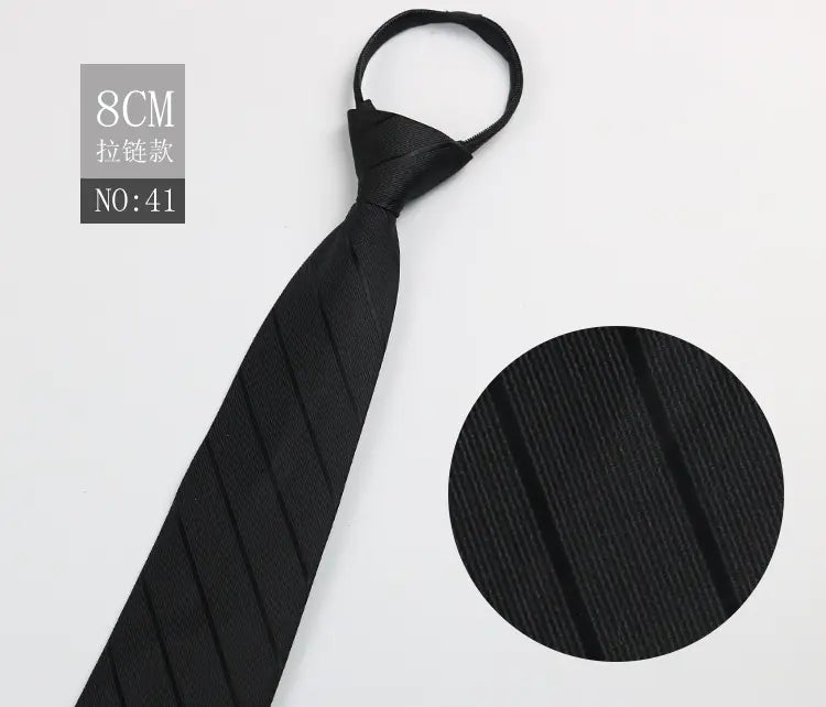 Black Men's Tie - Blue Striped Business Zipper Tie