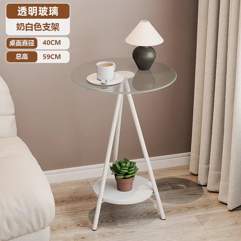 Minimalist Iron Side Table with Double Layer Glass