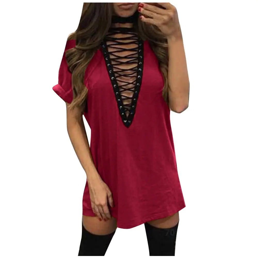 Women's Deep V-Neck Short Sleeve Dress