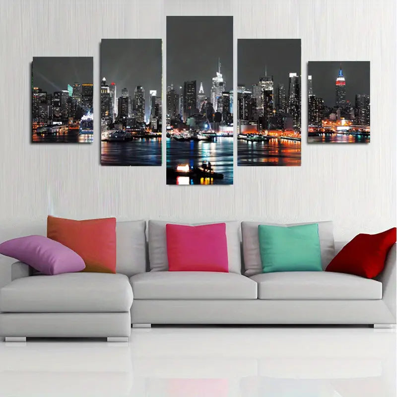 5pcs Unframed HD Canvas Art - Urban Night Decor