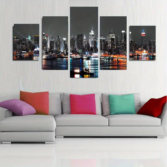 5pcs Unframed HD Canvas Art - Urban Night Decor