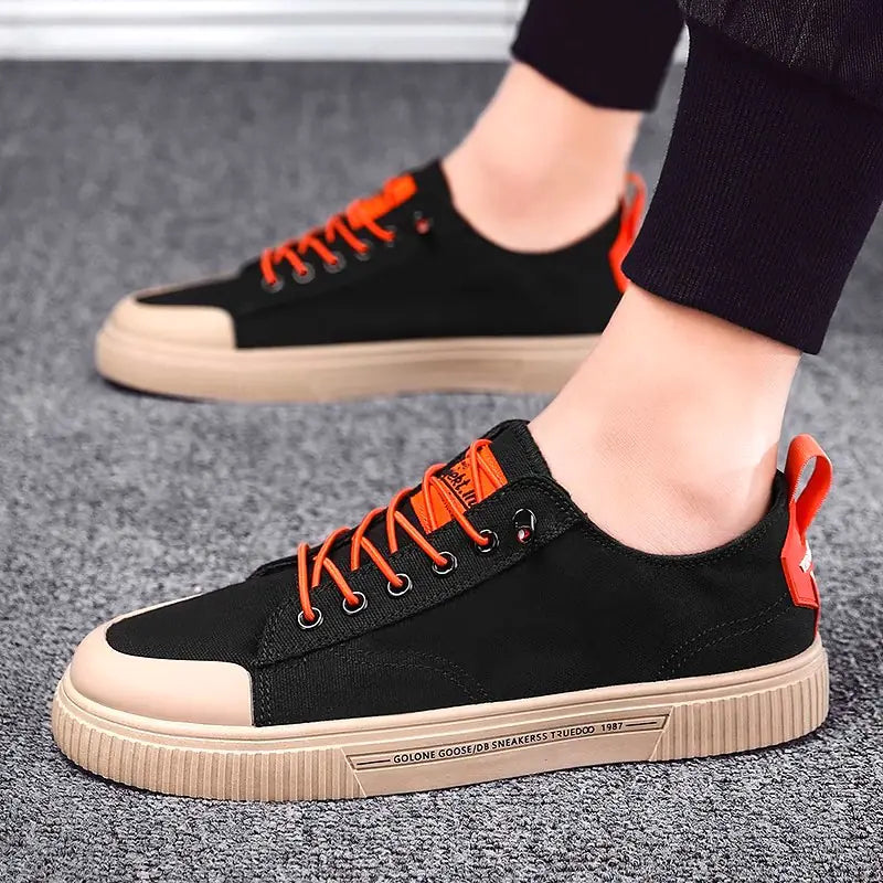 Men's Black Casual Canvas Sneakers for Autumn