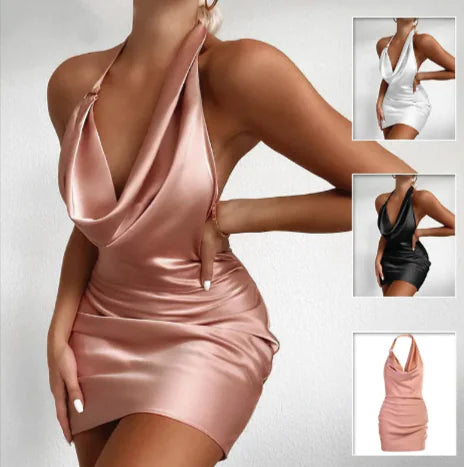 Satin V-Neck Backless Party Dress