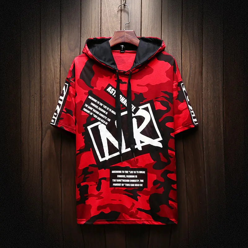 Camo Graphic Hoodie for Youth Students, Loose Fit T-Shirt