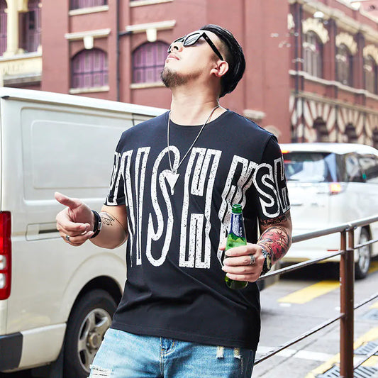 Plus Size Men's Loose Fit Round Neck Graphic Tee