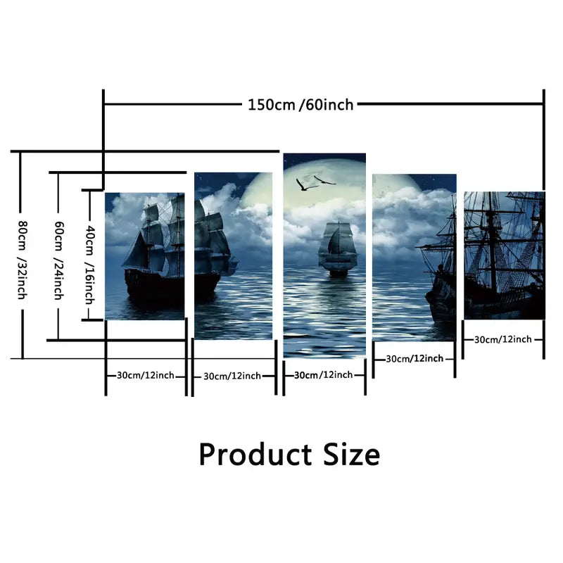 5pcs Sea Sailboat Canvas Art Set for Home Decor