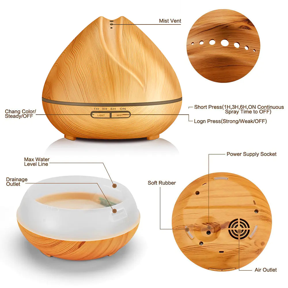 Wood Grain Humidifier with Essential Oil Diffuser