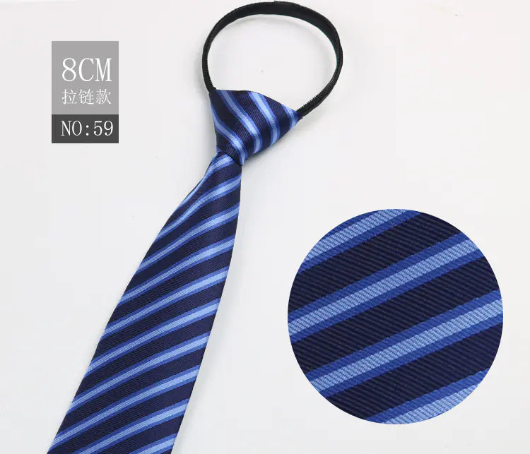 Black Men's Tie - Blue Striped Business Zipper Tie