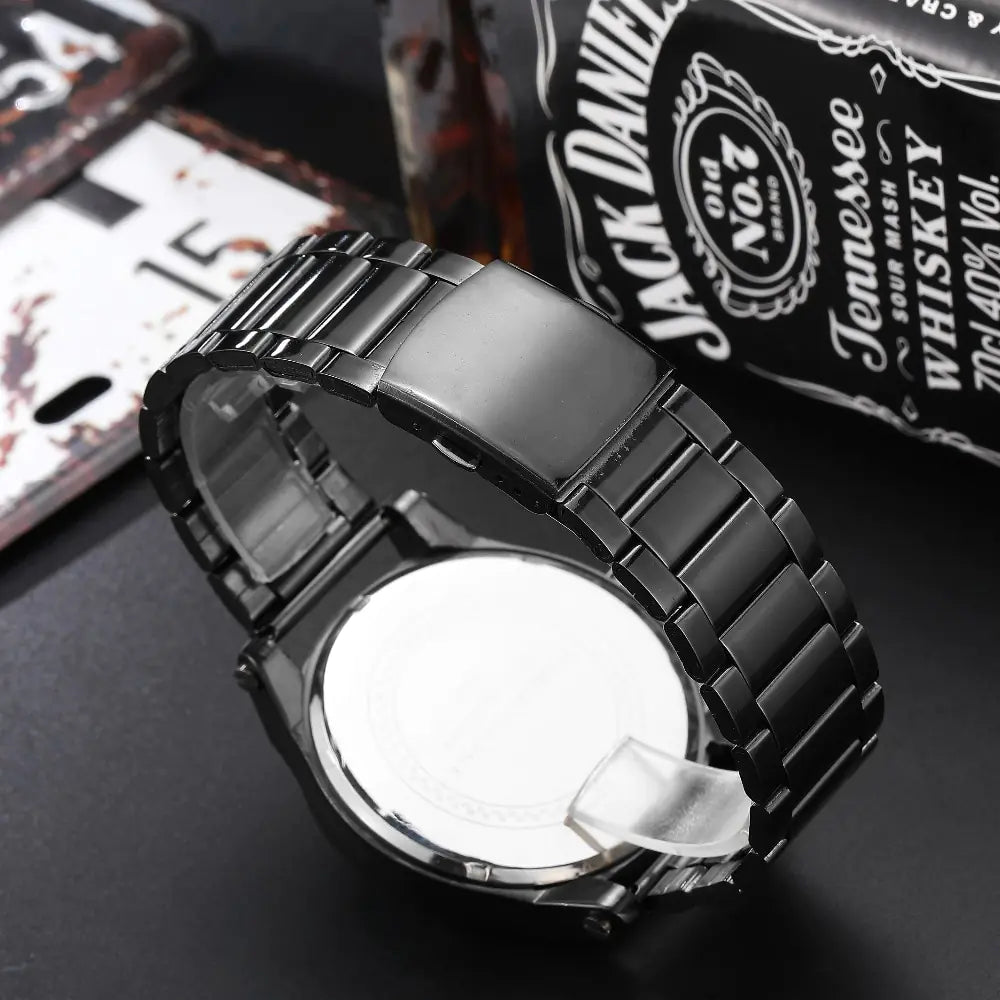 Men's Quartz Skeleton Watch with Steel Band
