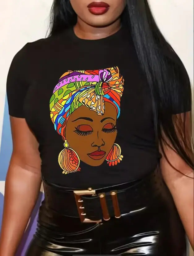 Women's Graphic T-Shirt with Black Girl Print 2026