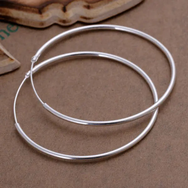 Fashionable Silver Plated Round Hoop Earrings